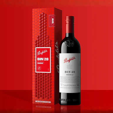 Penfolds Bin 28 Shiraz 2022 (Gift Box) with red background - Kent Street Cellars