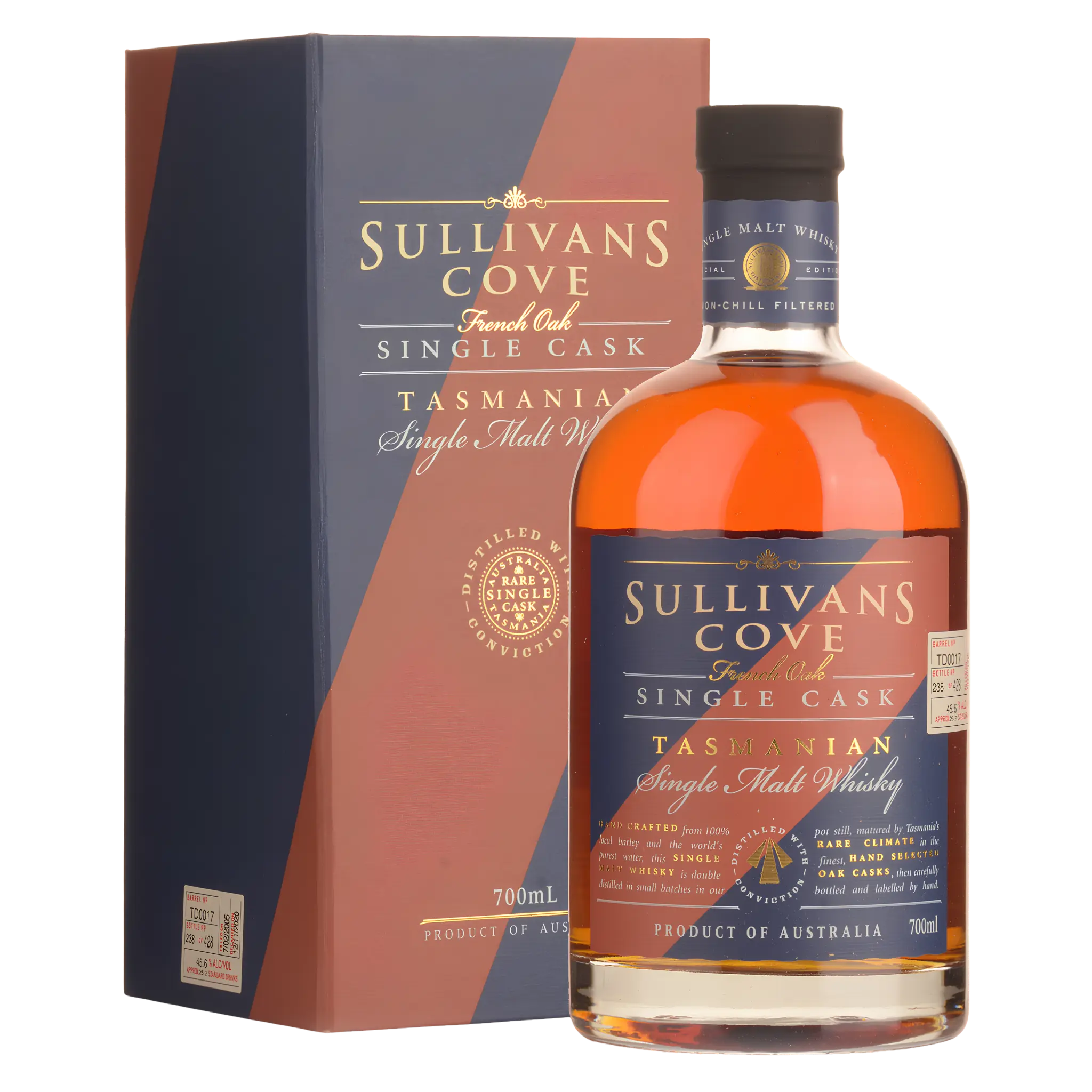 Sullivans Cove French Oak Second Fill Single Cask Single Malt Whisky 700ml (TD0423)