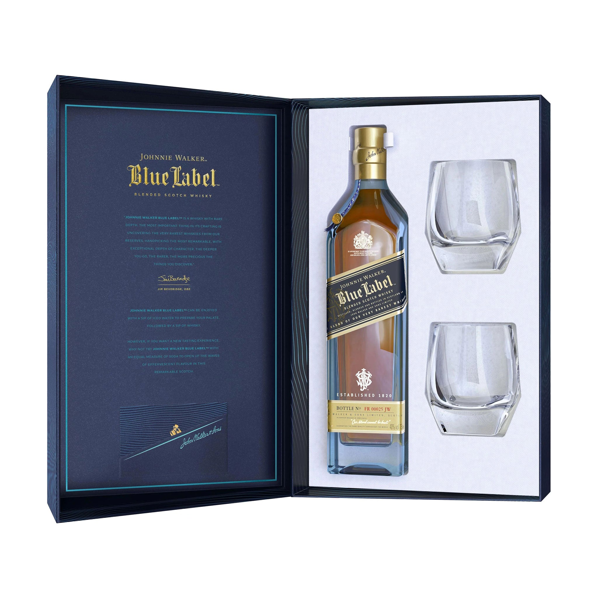 Johnnie Walker Blue Label Blended Scotch Whisky 700ml + 2 Glasses 200th Anniversary Limited Edition