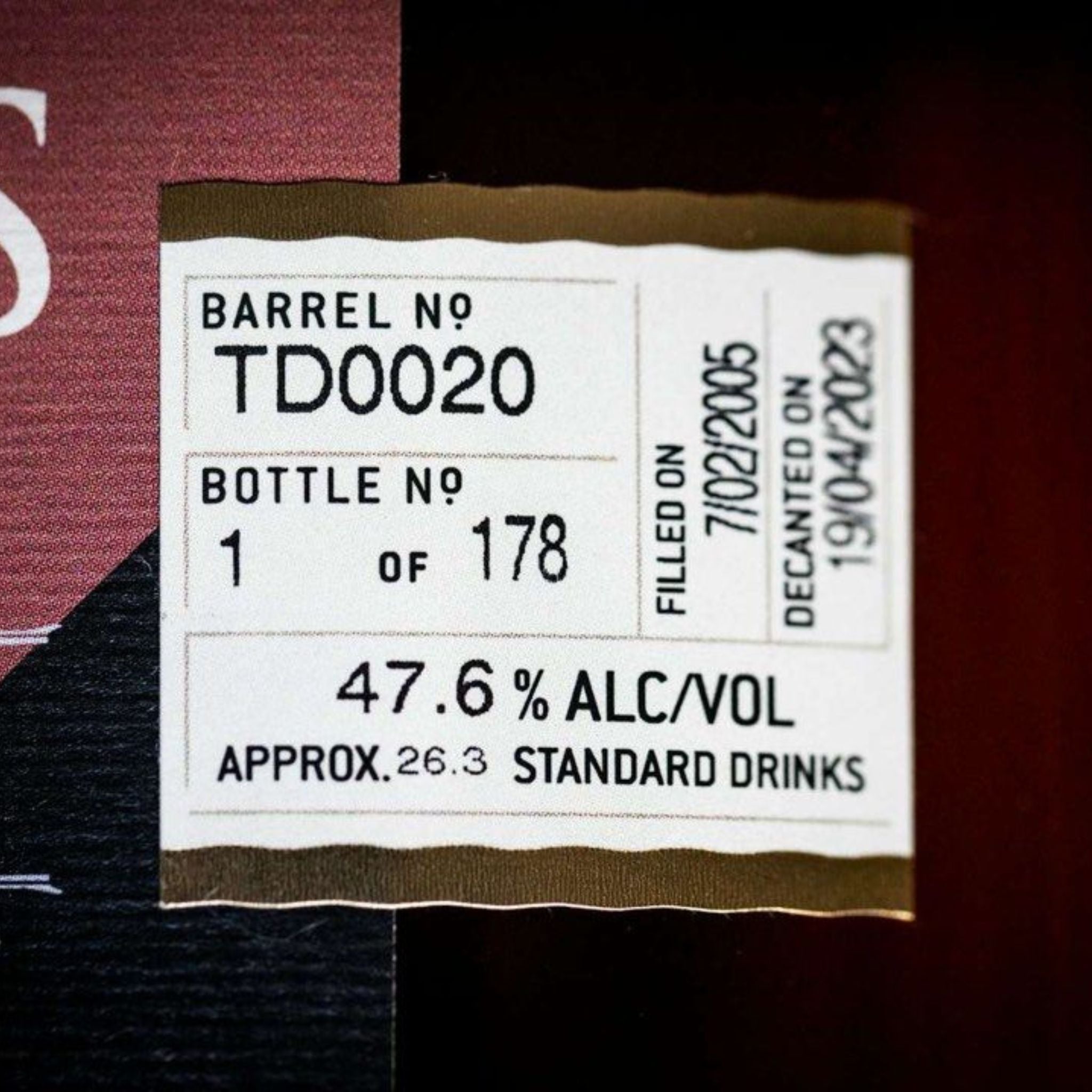 Sullivans Cove Old & Rare French Oak Single Cask 18 Year Old Single Malt Whisky 700ml (TD0020)