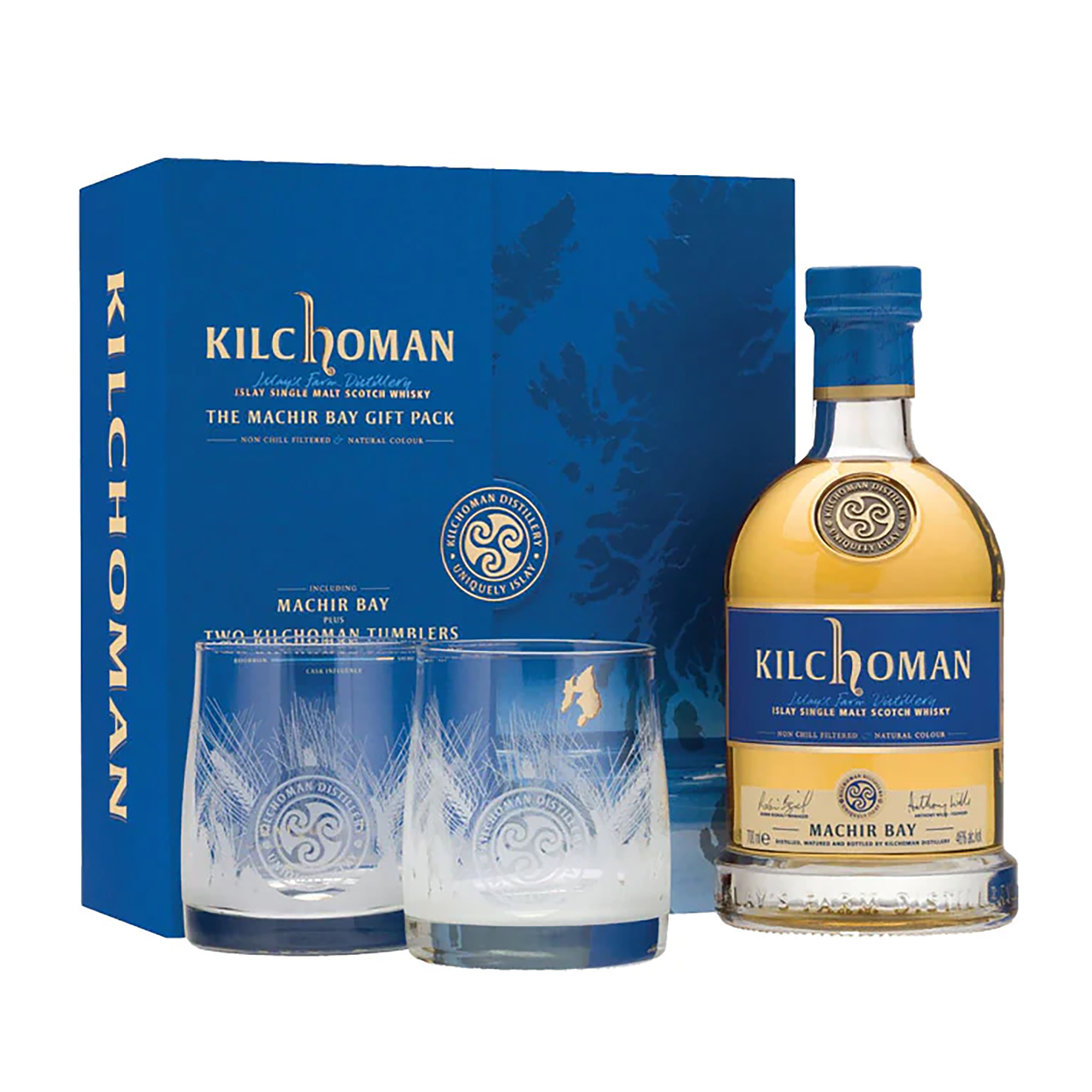 Kilchoman Machir Bay Single Malt Scotch Whisky 700ml + 2 Tumbler Set